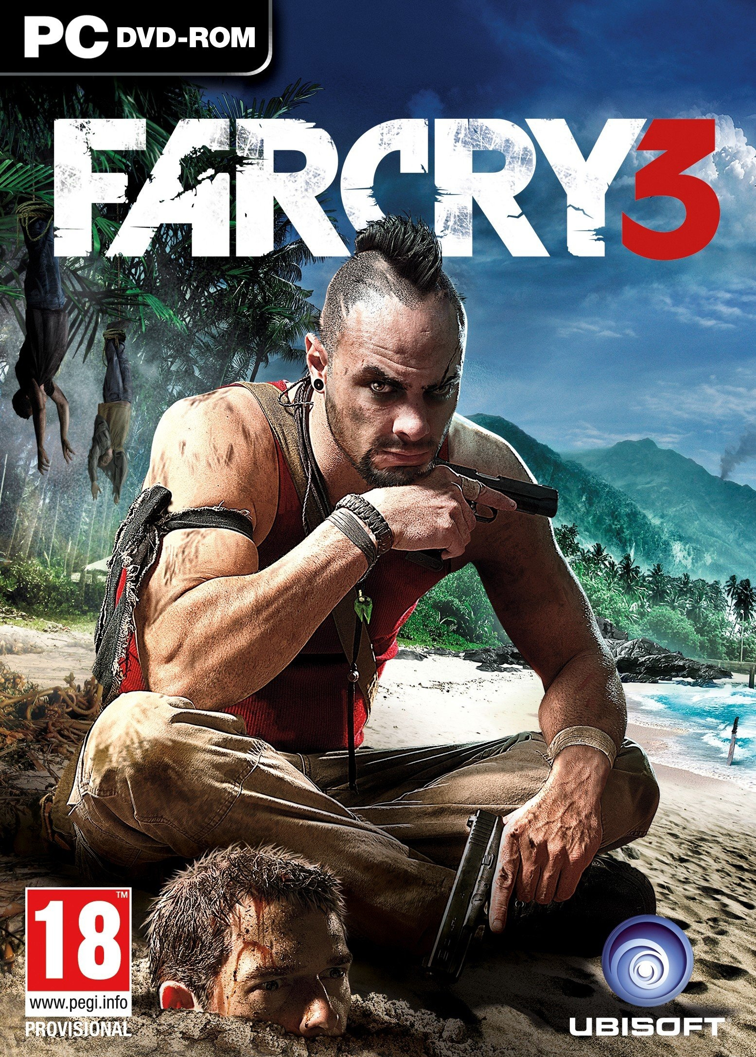 Portada de Far Cry 3 con Vaas en una isla tropical